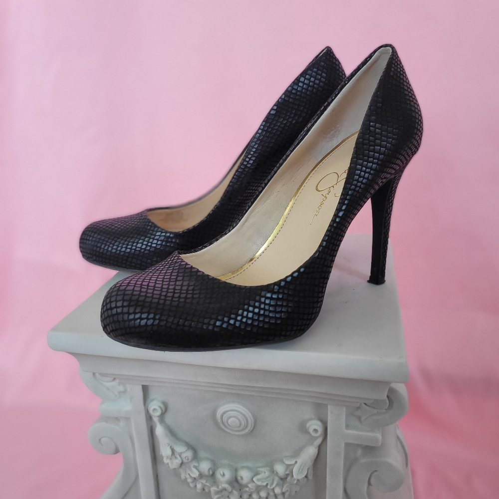 Jessica Simpson Black Stiletto Heels with Textured Design